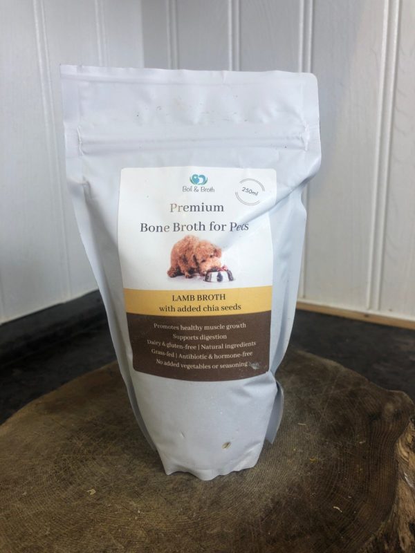 250ml Lamb Bone Broth for Dogs with added chia seeds